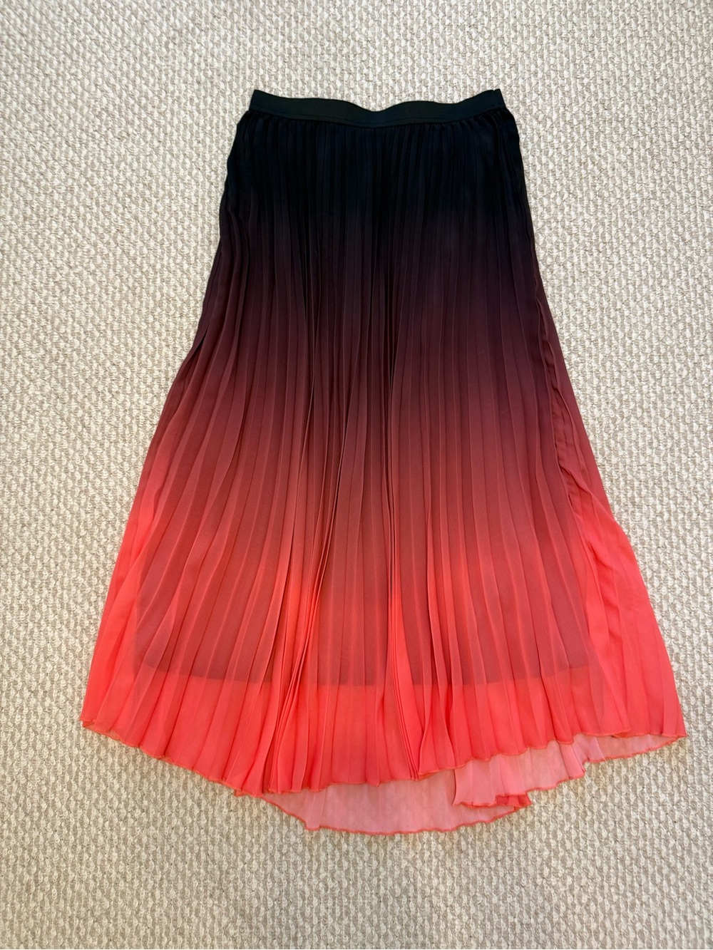 WD.NY Black to Coral Ombre Pleated Midi Skirt